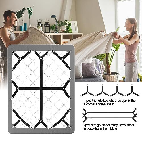 Luyena Bed Sheet Straps,6PCS Secure and Fitted Sheet Straps for Full Size