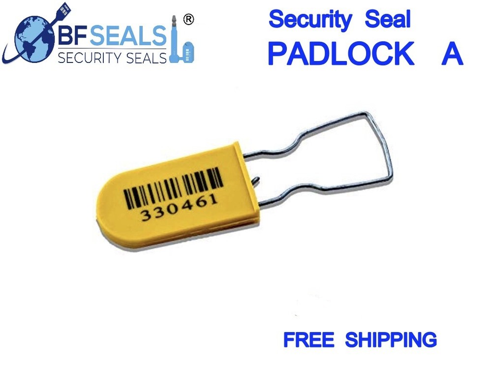 Plastic Security Seals PADLOCK A, Numbered - Barcode, 100 pcs, YELLOW color
