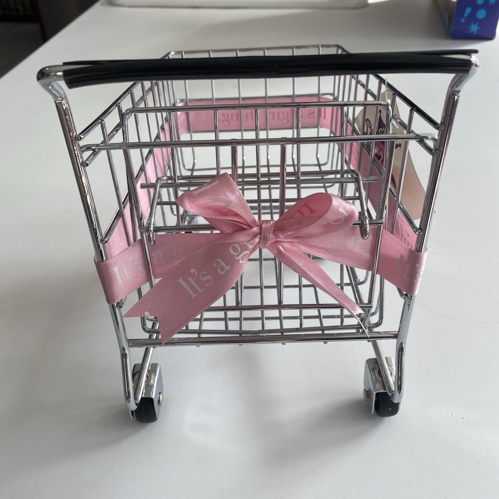 NWT CLUB LIBBY LU ITS A GIRL THING Metal Shopping Cart PINK RIBBON MOVEABLE SEAT