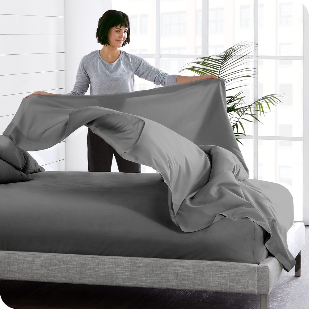 Kitchen Queen 2 Pack Grey Queen Flat Sheets Ultra Soft Microfiber 90x102