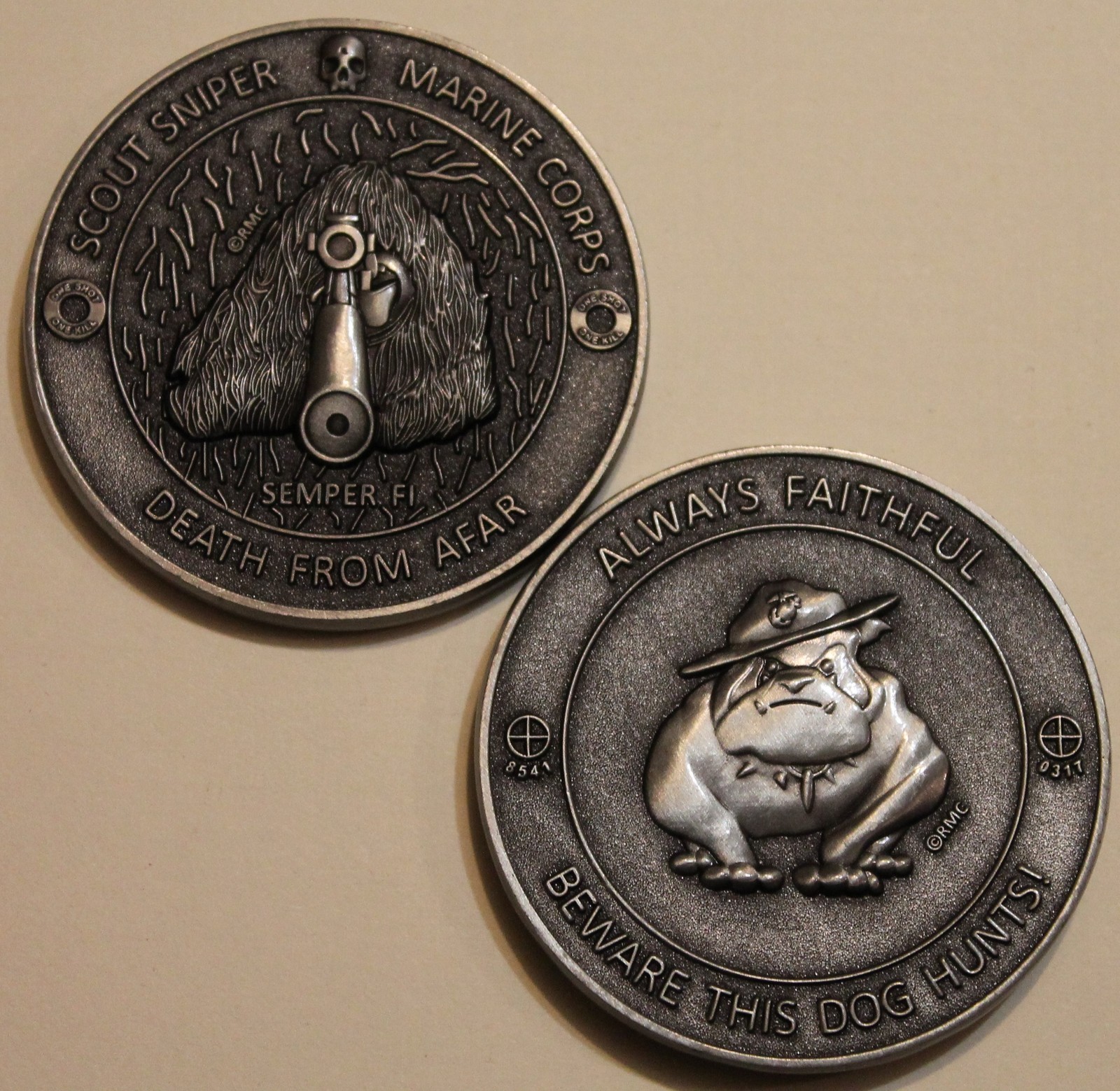 Scout Sniper Ghillie Suit MOS 8541 / 0317 This Dog Hunts! Marine Challenge Coin