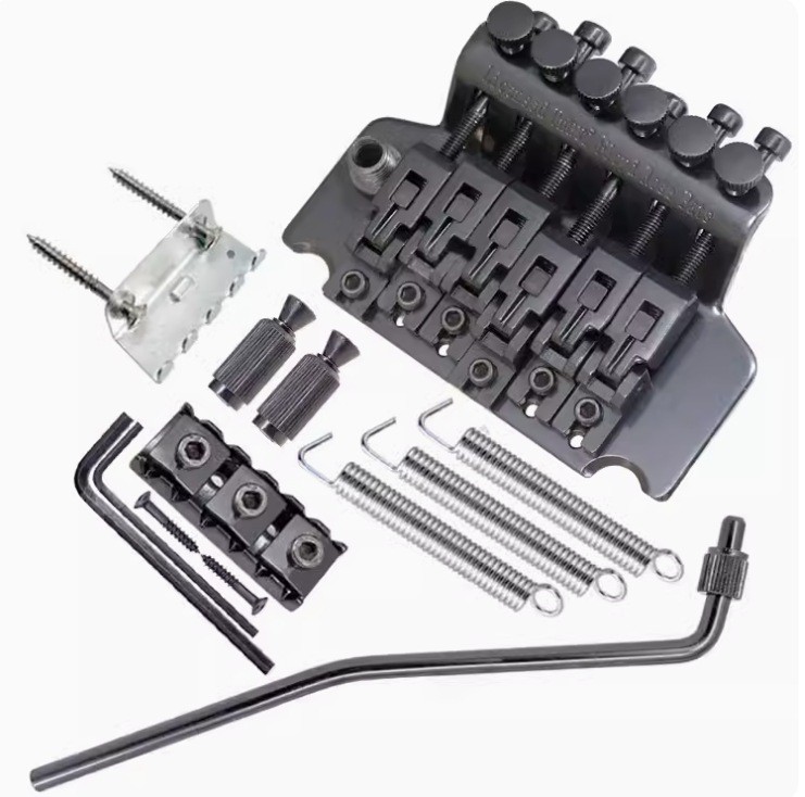 Double Locking Tremolo Bridge System Full Set for 6-String Electric Guitar Black
