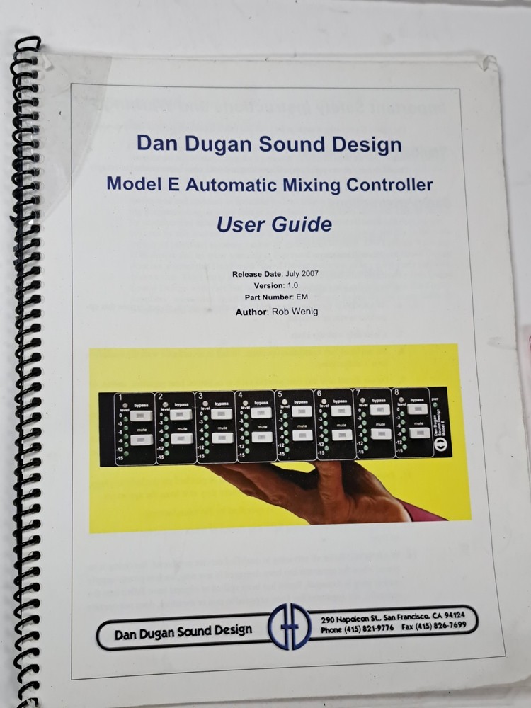 Dan Dugan Sound Design Model E Automatic Mixing Controller ADAT Optical Analog