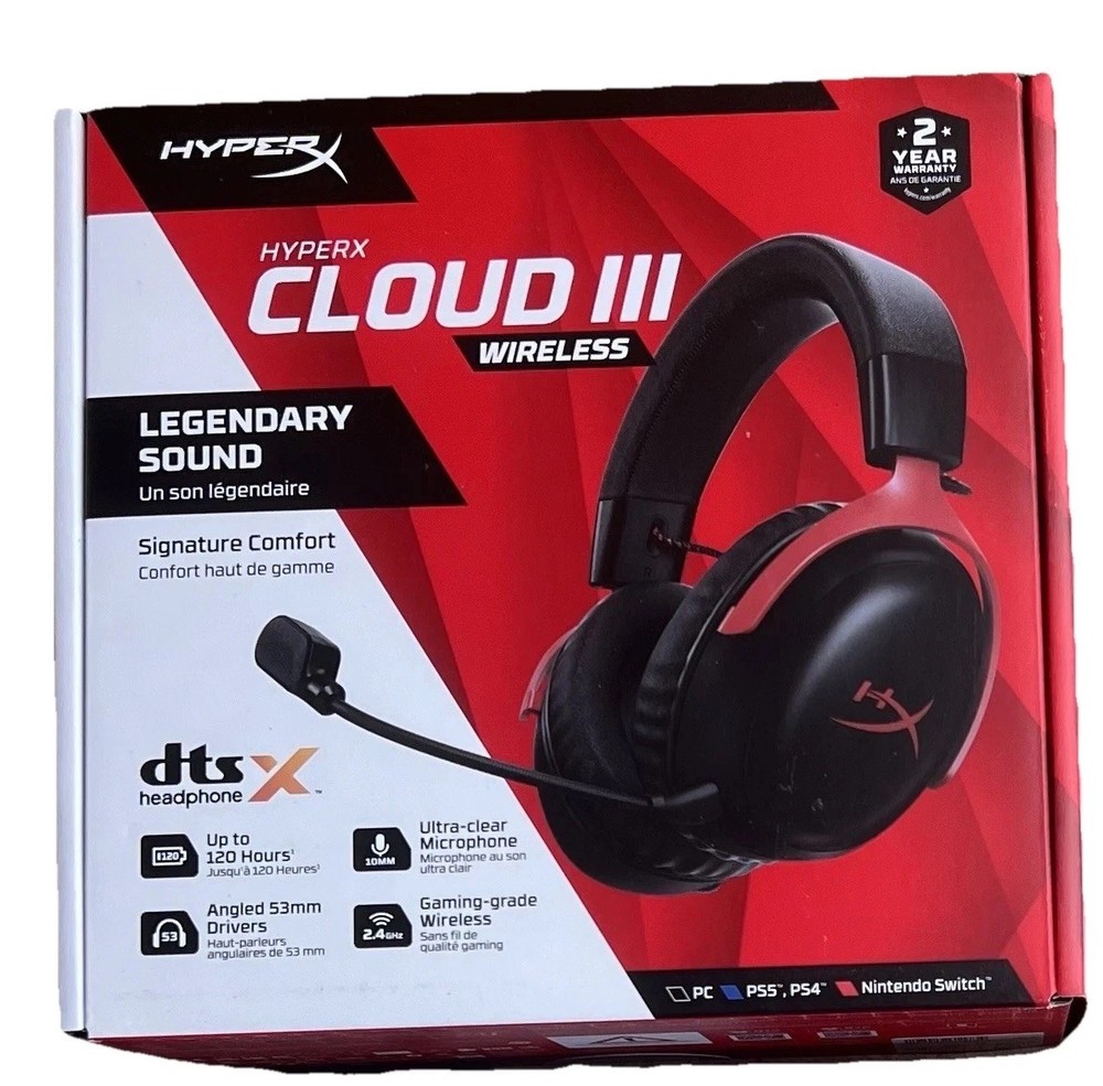 HyperX Cloud III Wireless Gaming Headset for PC, PS5, PS4, DTS| Black & Red