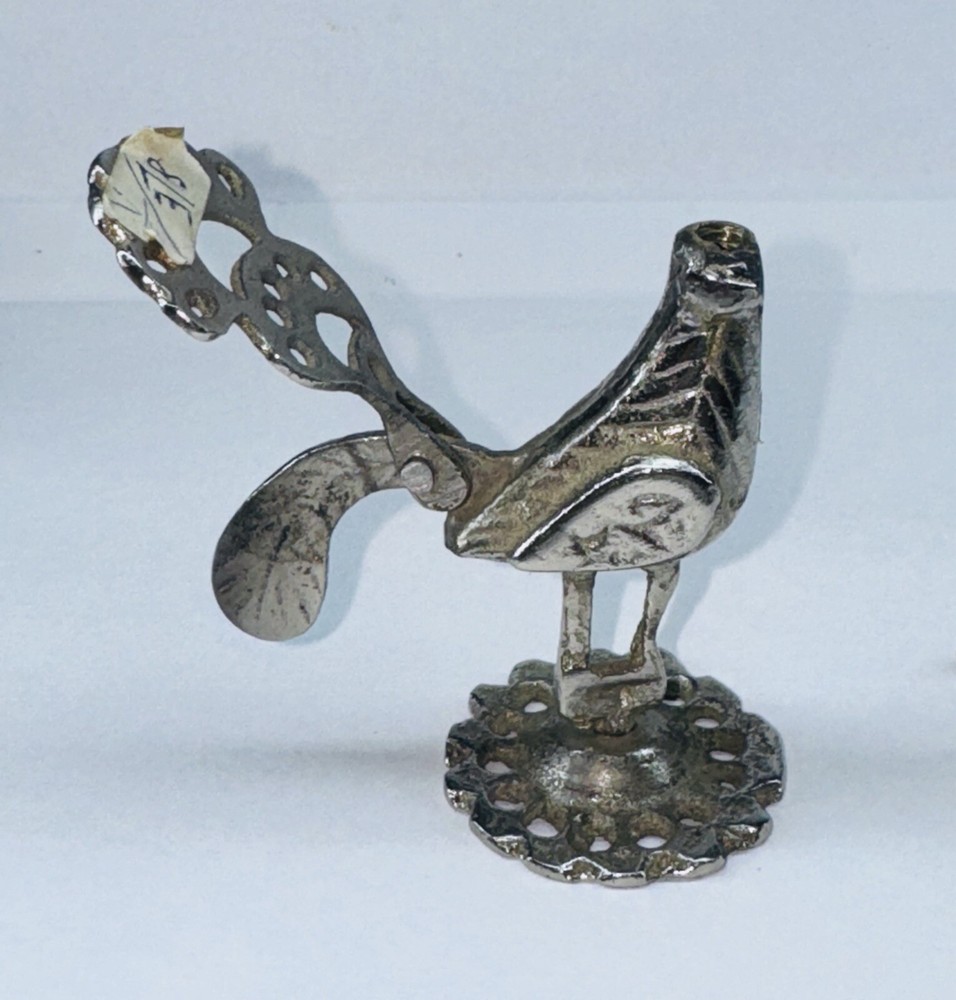 Unique Antique Vintage Solid Silver Brass Kohl Empty Flask Peacock Bird Figure