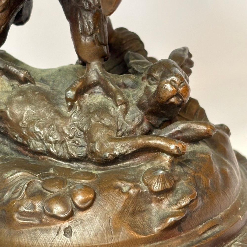 Antique Bronze Statue Eagle Clutching Rabbit