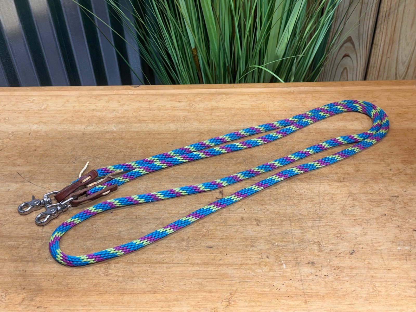 Weaver Snap on Western Barrel Horse Rope Reins ~ 8'4" ~ Pink/Lime/Blue