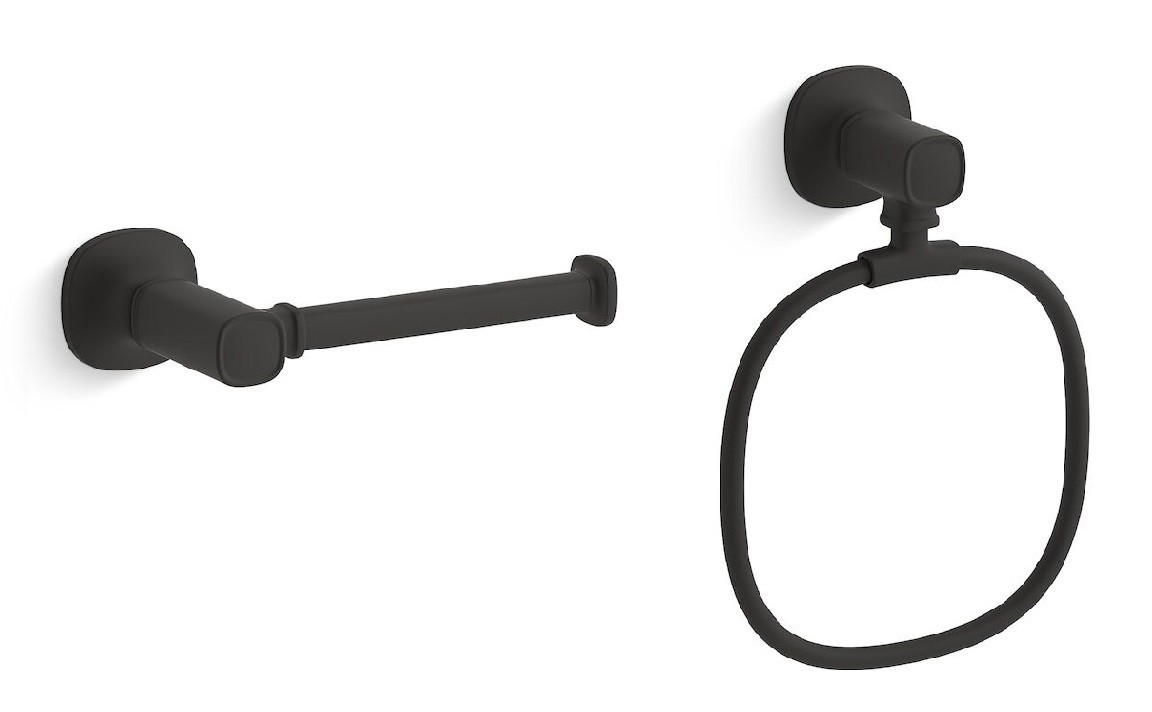 KOHLER Ealing Toilet Paper Holder & Towel Ring Bathroom Set Matte Black