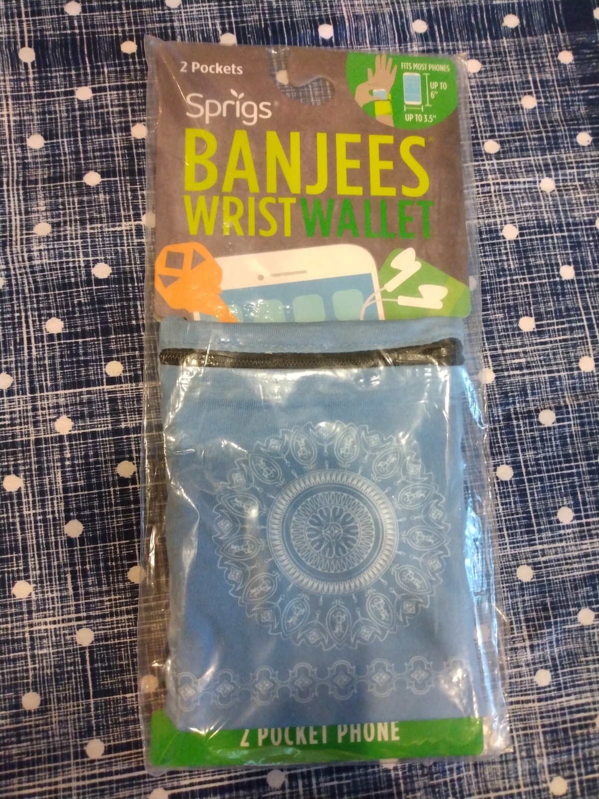 Sprigs Banjees 2 Pocket Wrist Wallet for Travel Hiking Errands Sky Blue