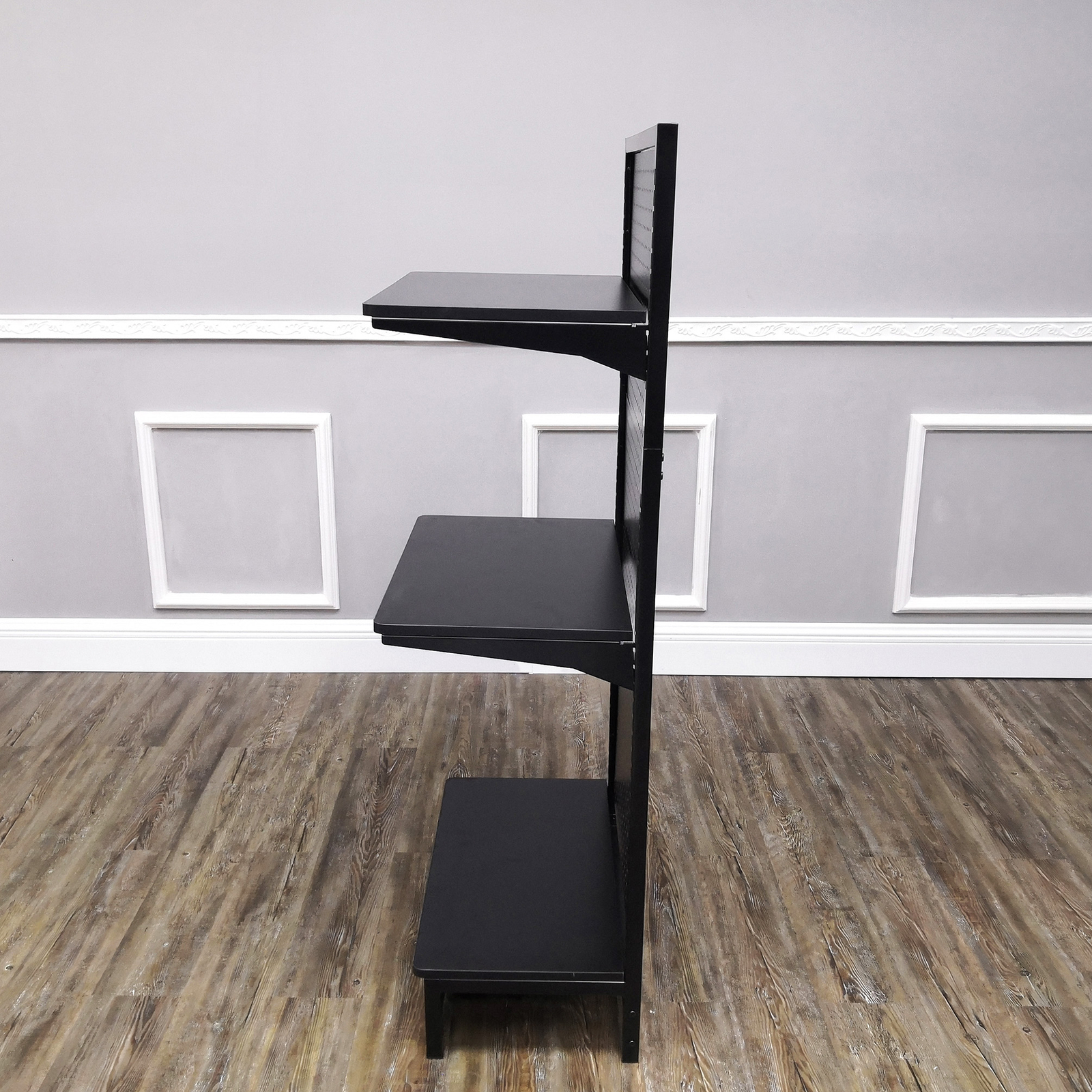 24.0" Wide Gondola Rack Stand with Two Shelves Black Pegboard Display