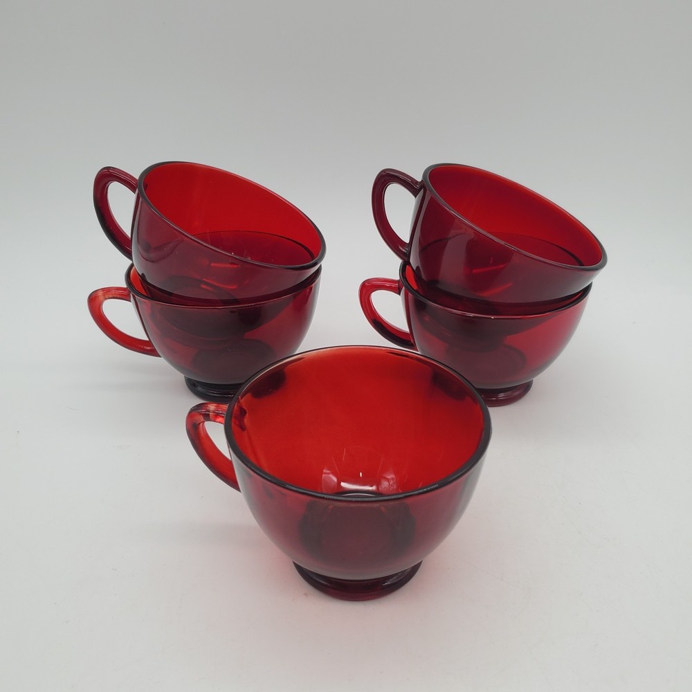 Vtg Anchor Hocking Serva Snack Ruby Cups Set of 5