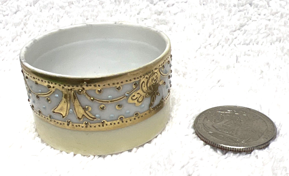 Vintage Nippon Hand Painted Porcelain Gold Floral Moriage Open Salt Cellar Dip