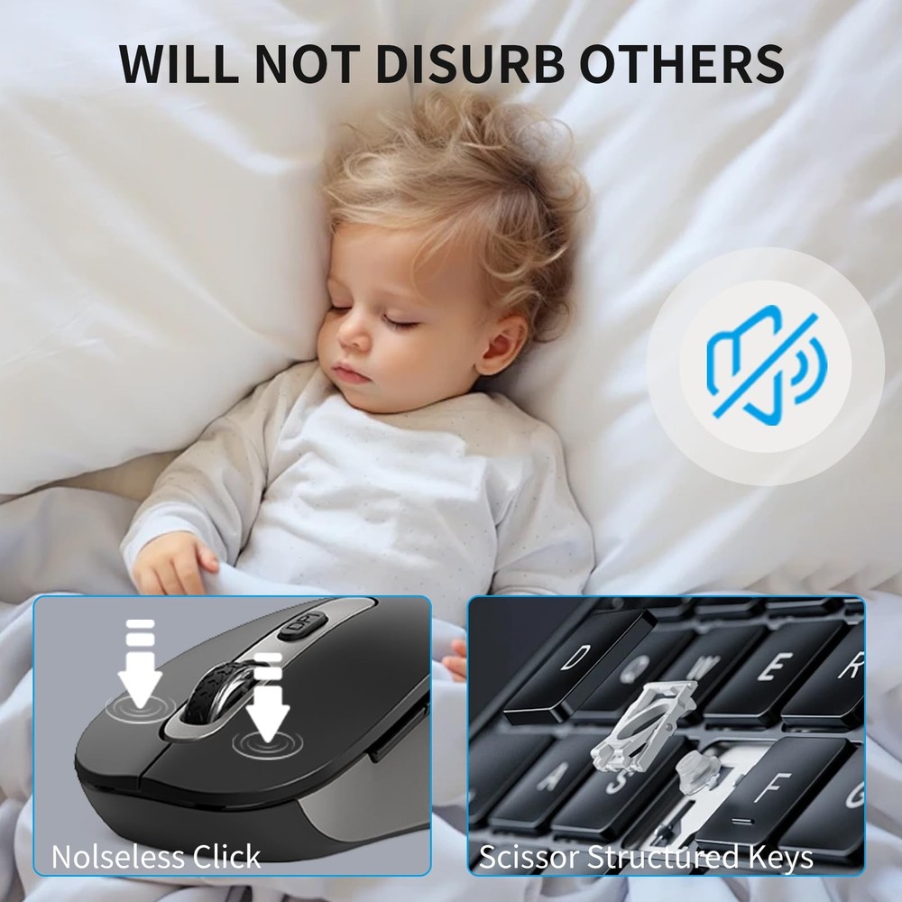 Wireless Silent Keyboard And Mouse Combo FullSize Calculator Button Grey