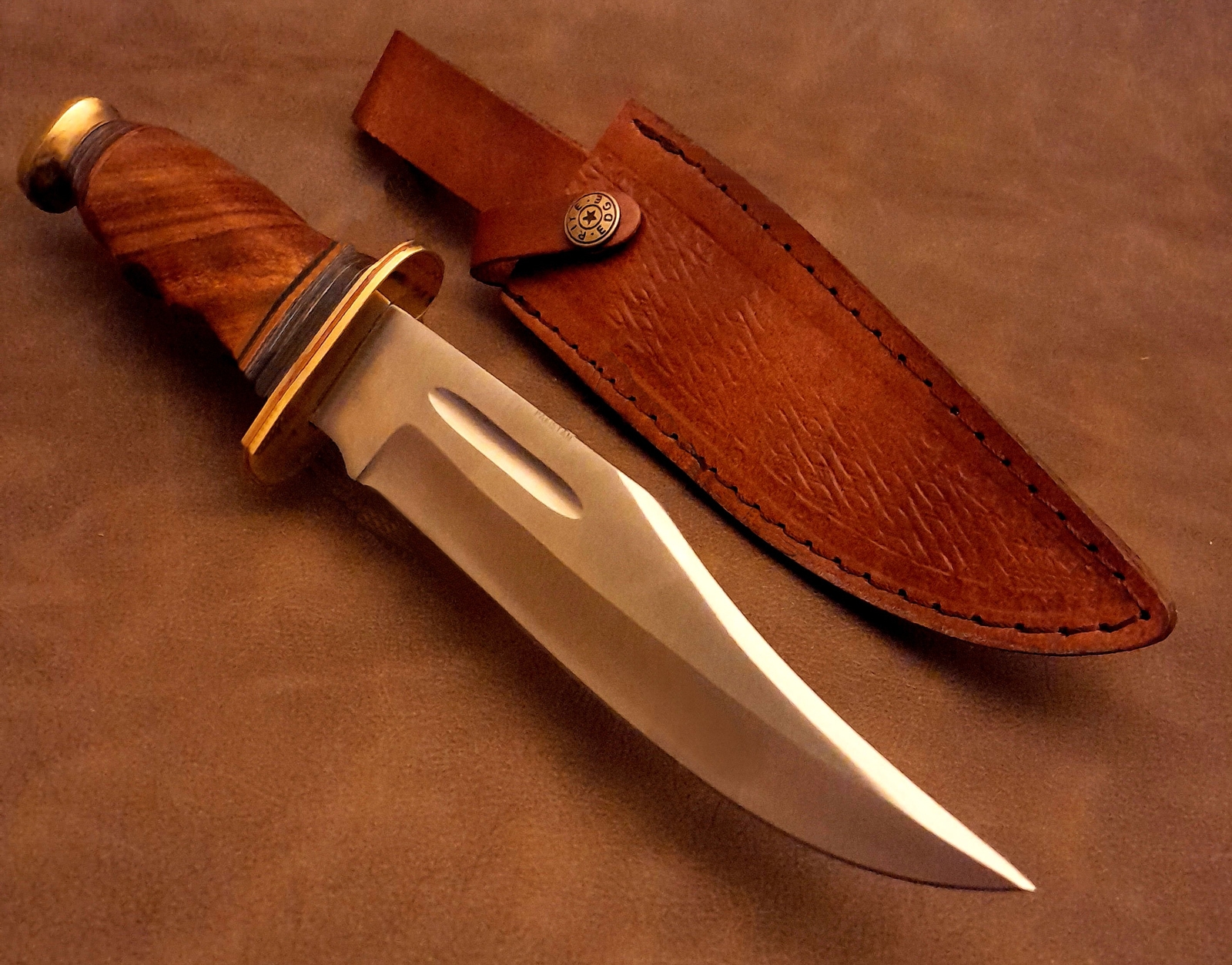 11.25" Real Figured Burl Walnut Hardwood Fixed Blade Bowie Hunter EDC Knife