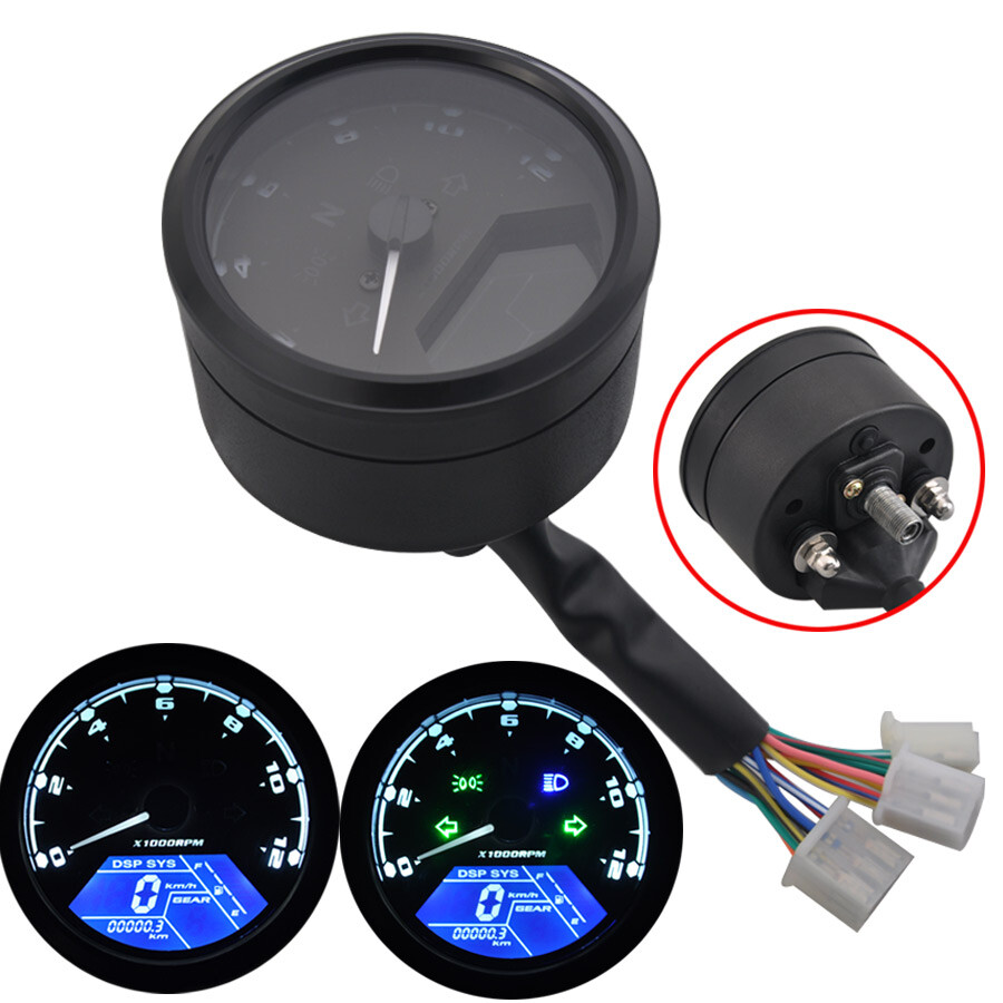 LCD Digital Gauge Motorcycle Speedometer Tachometer Odometer MPH KM/H Universal