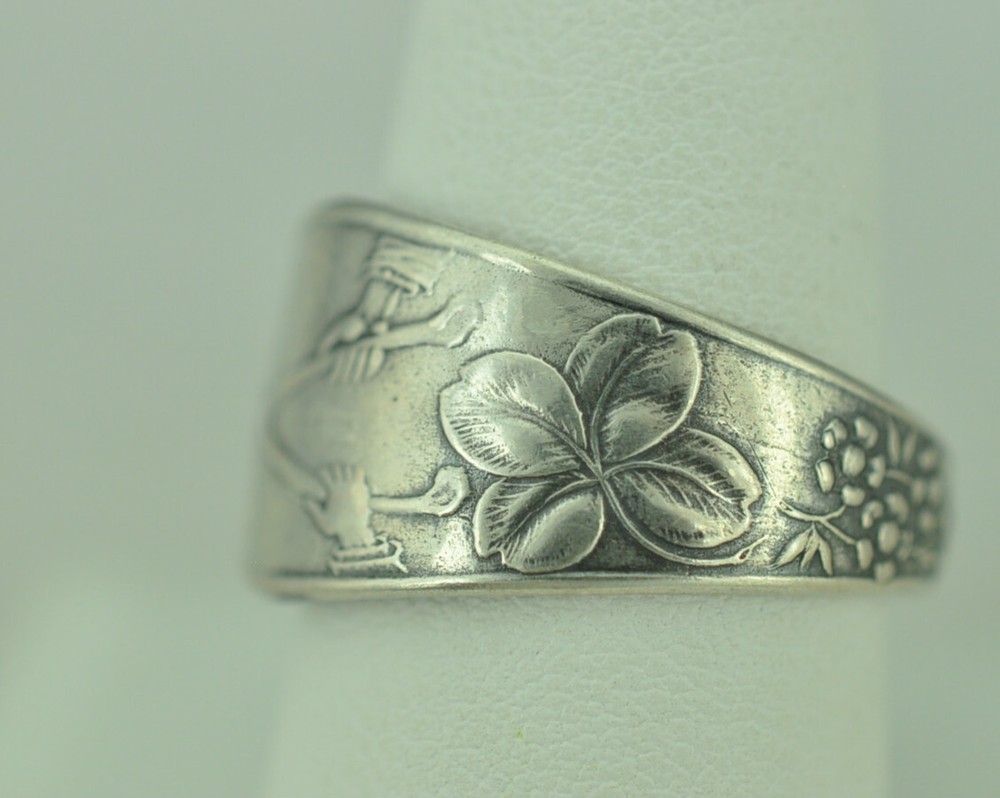 Solid 925 Sterling Silver Four-Leaf Clover Good Luck Adjustable Spoon Ring