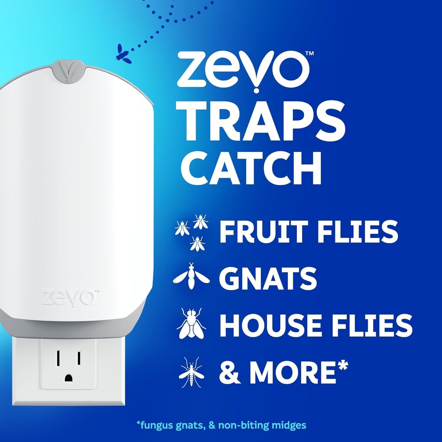Zevo Flying Insect Trap (1 Plug in Device & 1 Cartridge) Featuring Blue UV Light