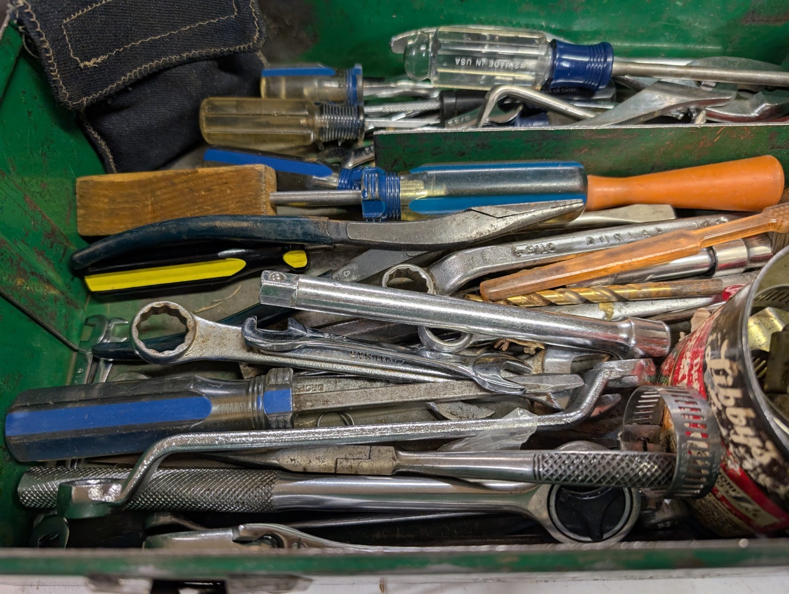 Vintage Metal Toolbox with 50+ assorted lot of tools
