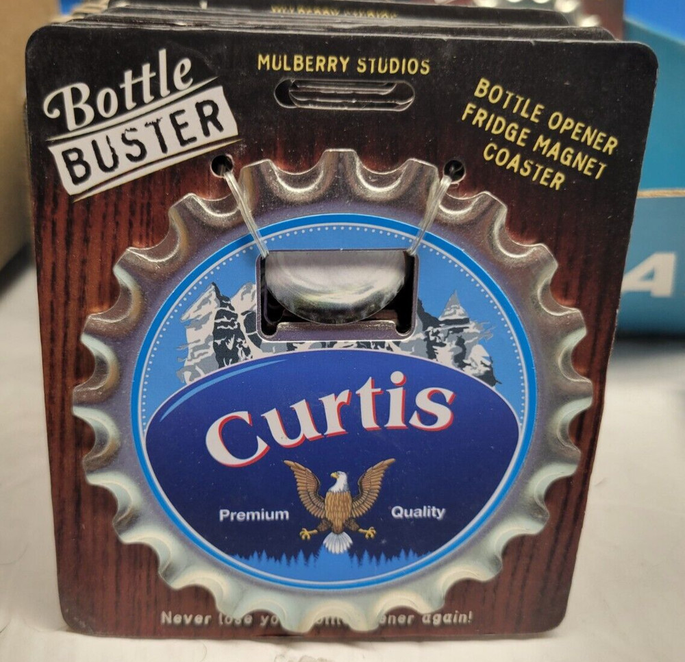 CURTIS PERSONALIZED MULTI GADGET BOTTLE OPENER MAGNET COASTER NEW - U