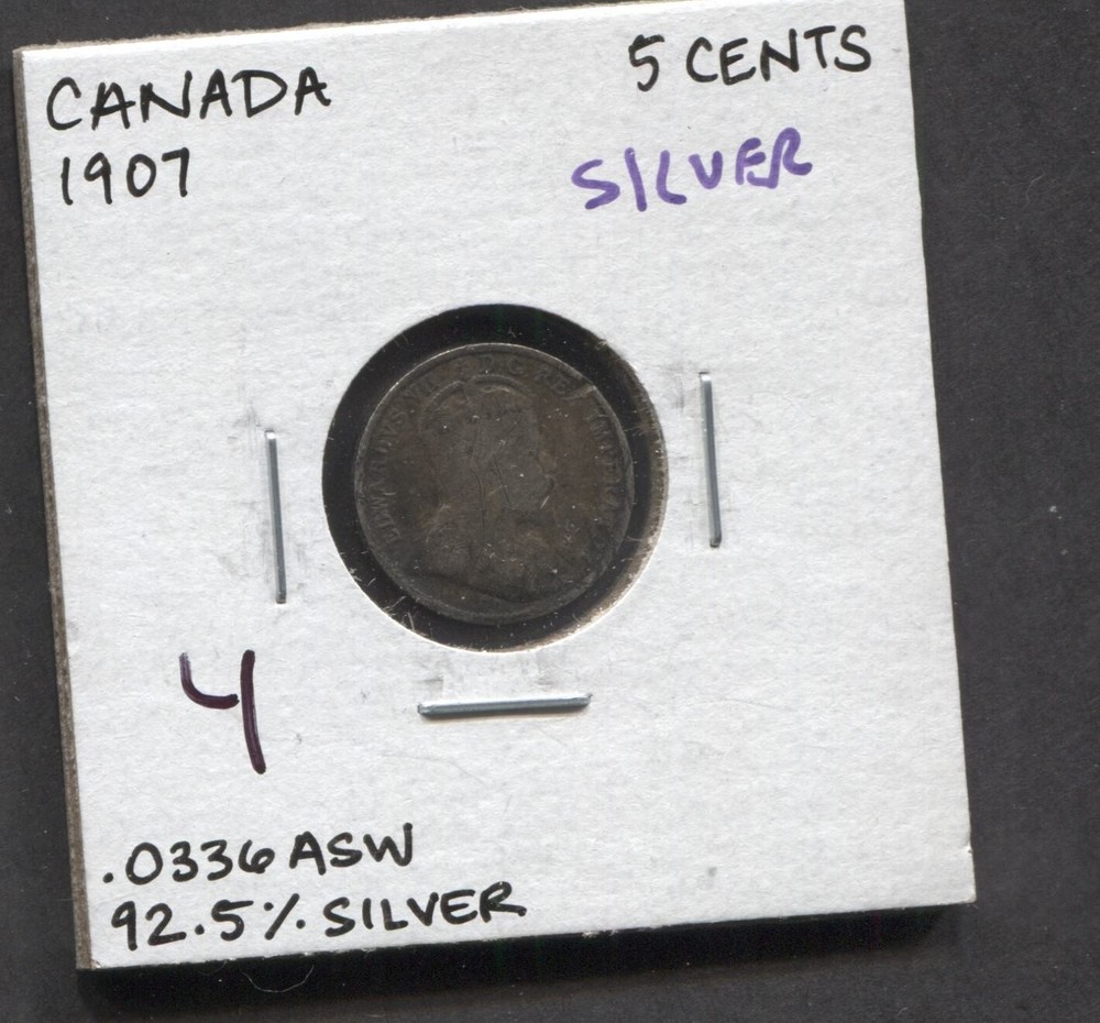 1907- Canada- 5 Cents- Silver
