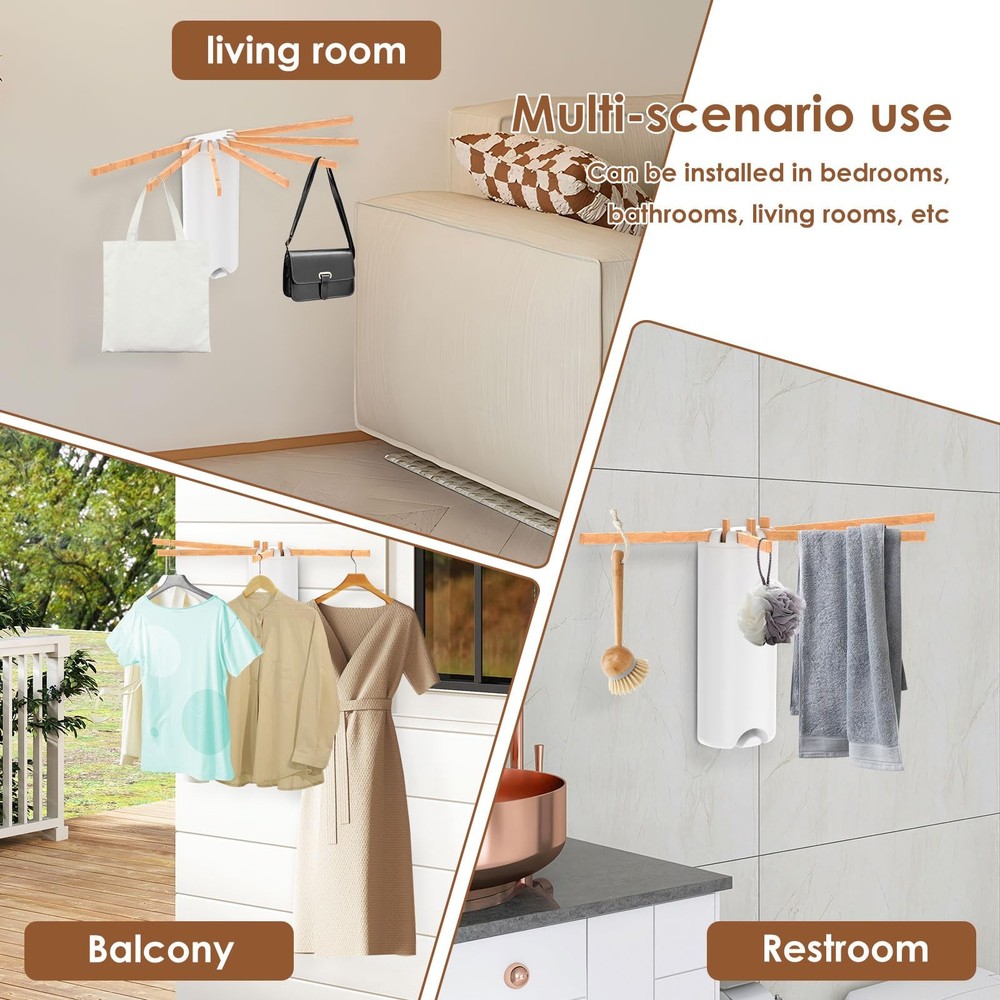 Wall Mounted Clothes Drying Rack, Collapsible Laundry Rack with 7 Adjustable ...