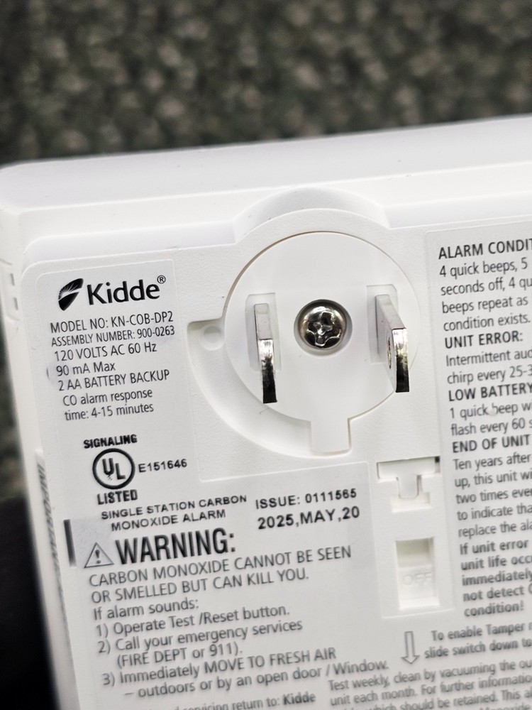 Kidde KN-COB-DP2: Carbon Monoxide Alarm AC Powered Plug