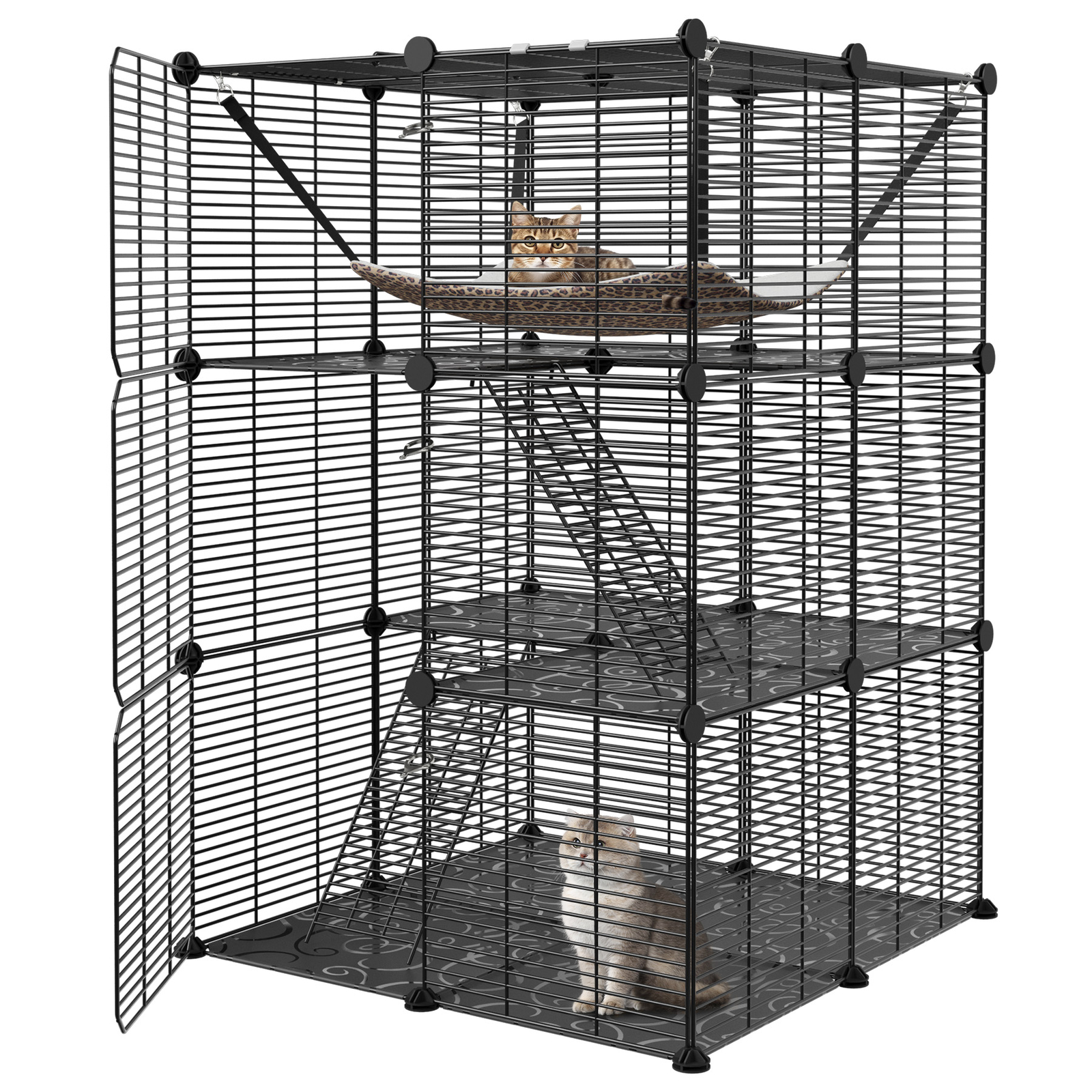 3 Tier Cat Cages Indoor DIY Cat Enclosure Cat Playpen Catio Detachable Metal