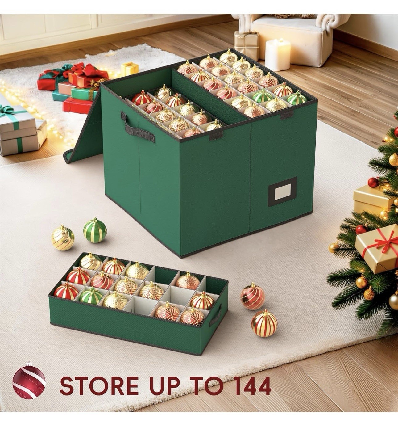144-3” Large Christmas Ornament Storage Container - 8 Sepárate Tray