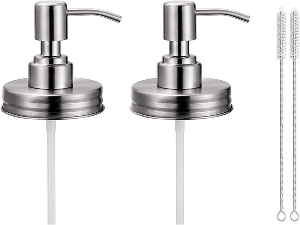 2 Pack Mason Jar Soap Dispenser Lids with Pumps, Rustproof Stainless Silver