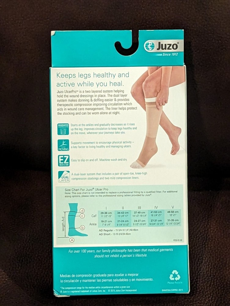 Juzo Ulcer Pro Knee High Compression Stocking + Liner #6072AD
