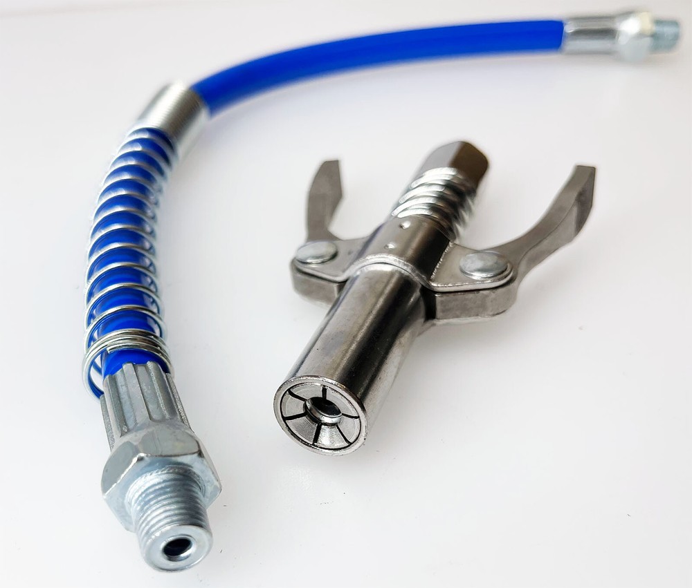 Pneumatic Grease Gun Coupler Quick Lock Release Zerk Fitting Coupling W/12" Hose