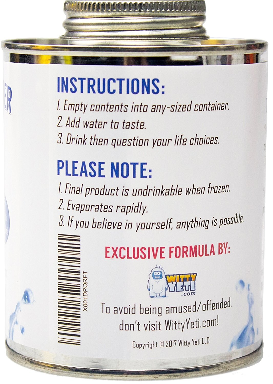 Dehydrated Water 16Oz Empty Can Funny Gag Gift or Joke Prank by Witty Yeti