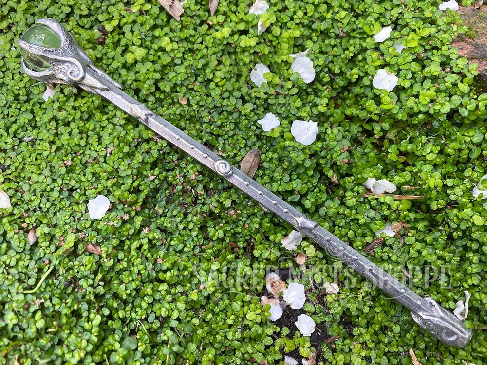 Celestial Spiral Wand Handmade Pewter w Quartz Spellcasting Witch Wizard Spell