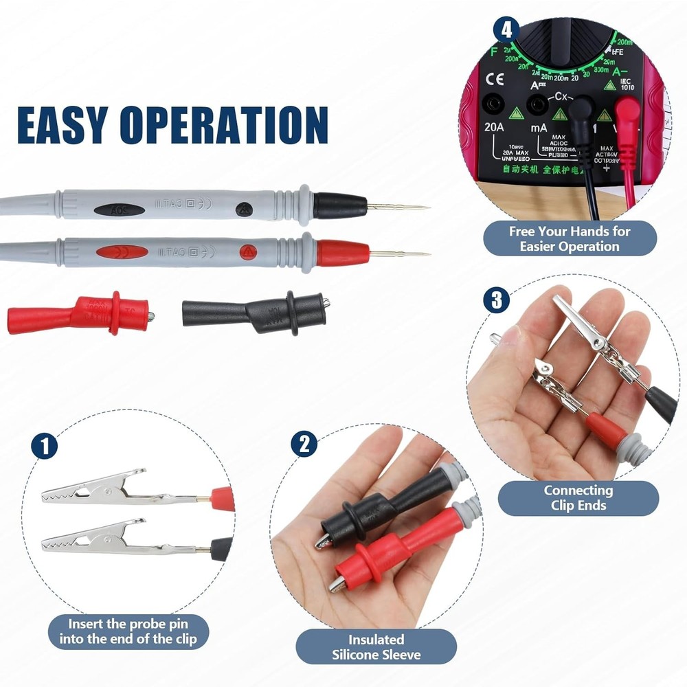 Versatile 4-Piece Multimeter Leads Kit - Indoor/Outdoor Use, Safe Testing