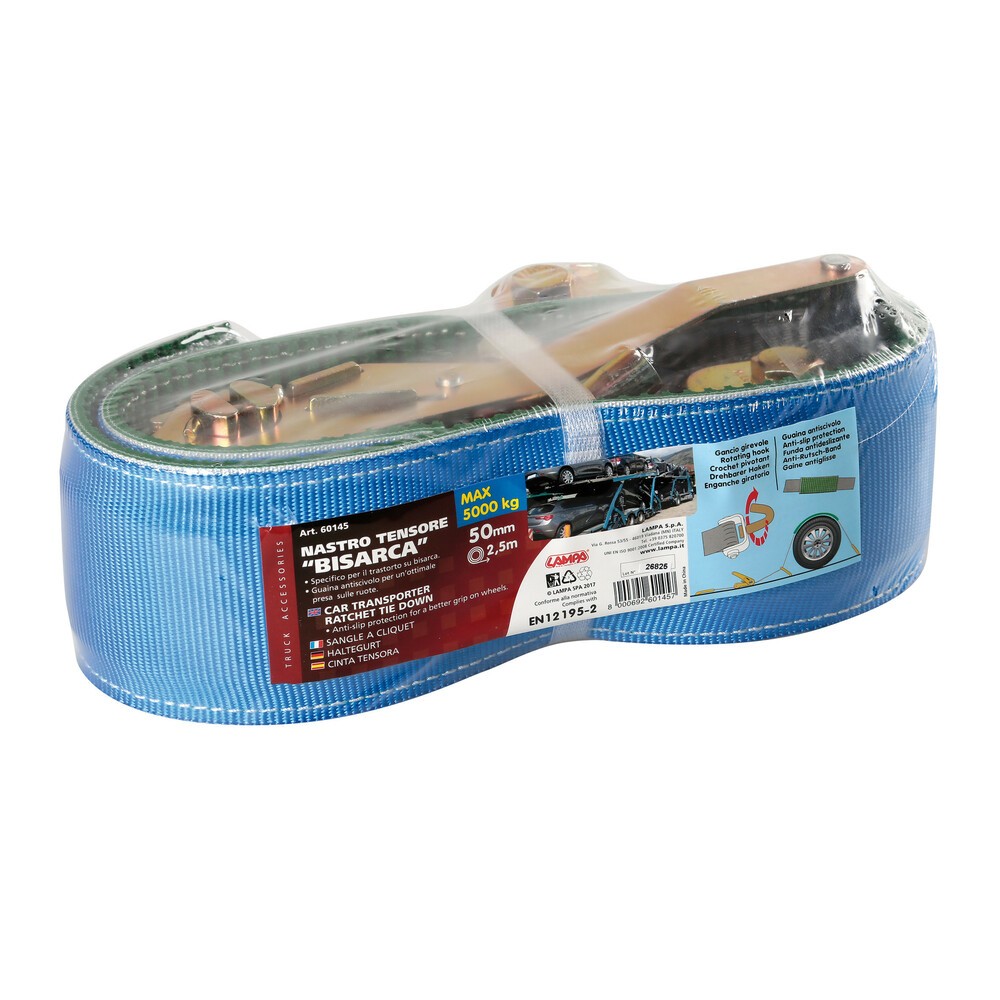 Bisarca Tie Down Strap, Rotating Hook - 5000 Kg - 5x250 cm