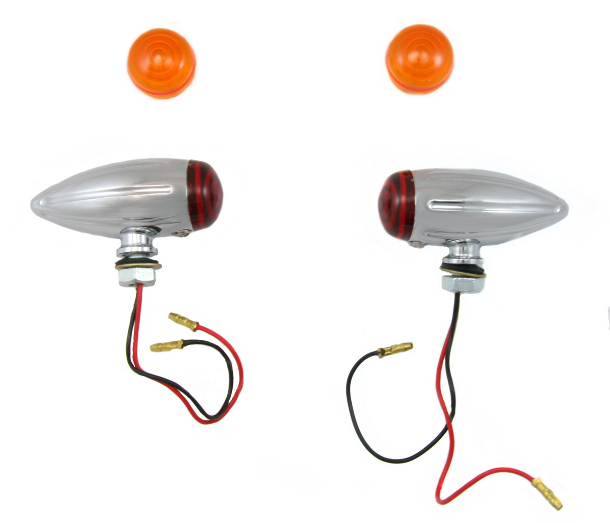 Chrome Motorcycle Bullet Lights with Amber & Red Lens Brake / Marker / Signal