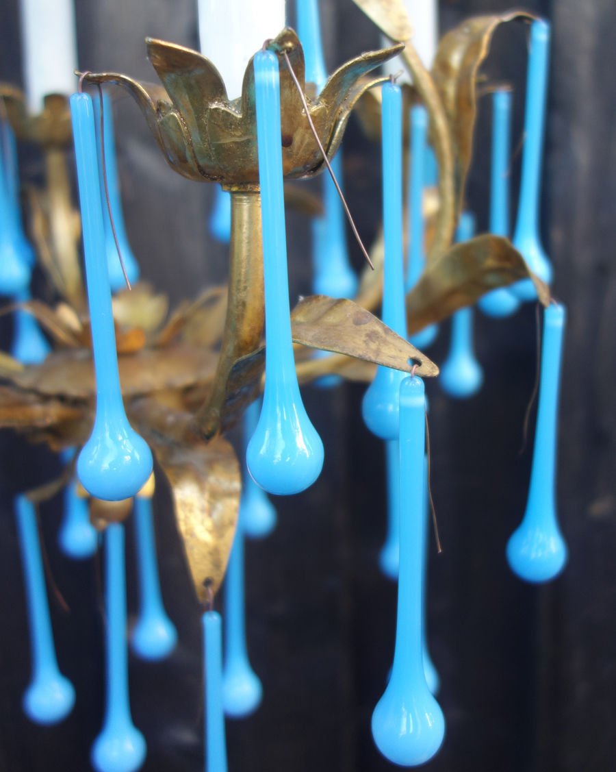 18 "Marble" Opaline Blue art glass lamp chandelier gilt sconce part 3.75" prism