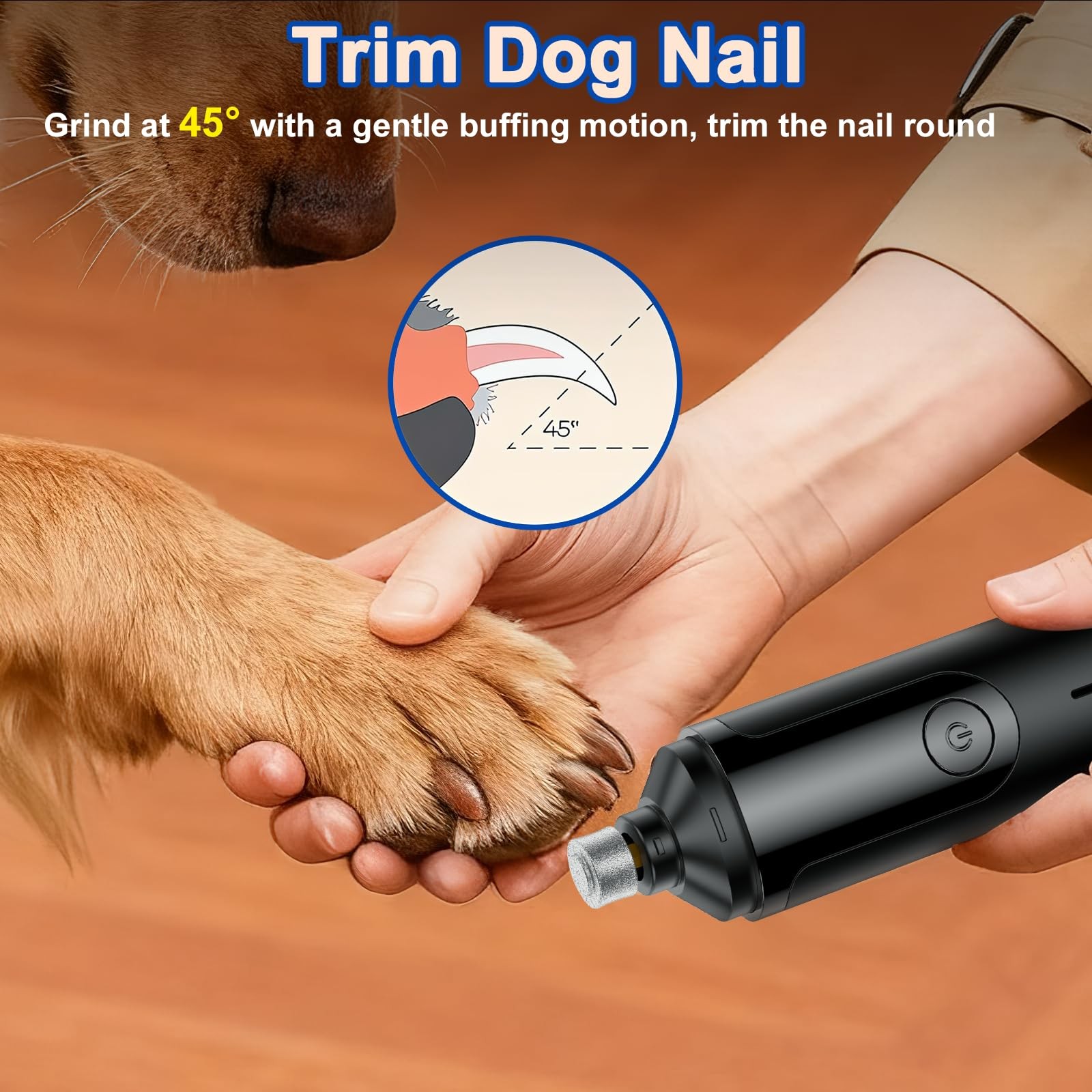 Dog Nail Grinder, Quiet and Low-Vibration Dog Nail Trimmers for Large Dogs, Medi