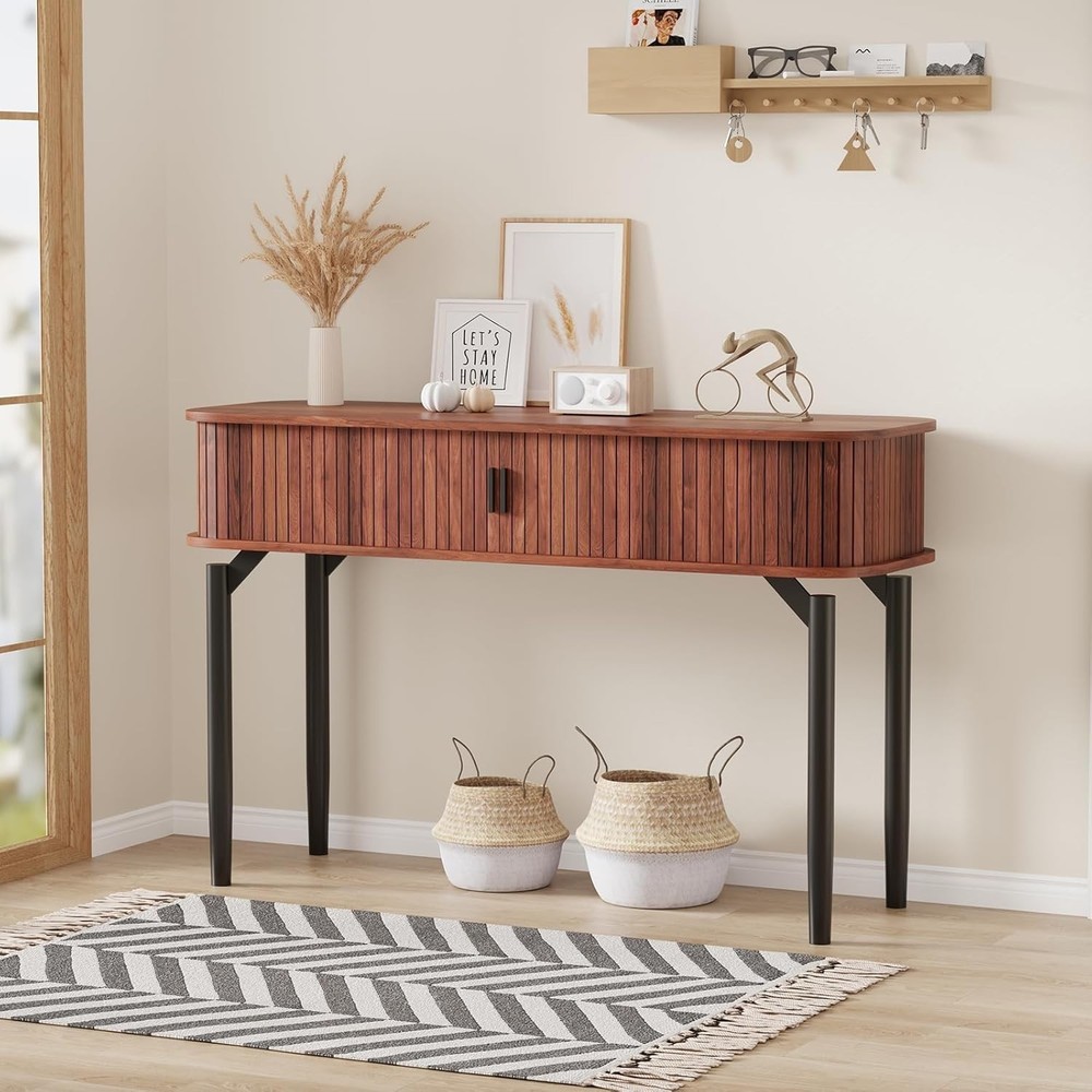 Console Table Narrow Sofa Table with Sliding Door Open Display for Entryway US
