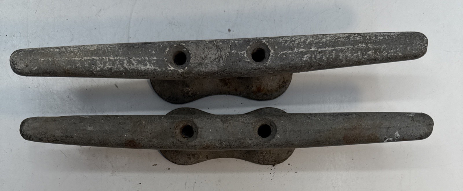 Lot of 2 VINTAGE Large GALV. CAST IRON BOAT - DOCK CLEAT, 10" long.