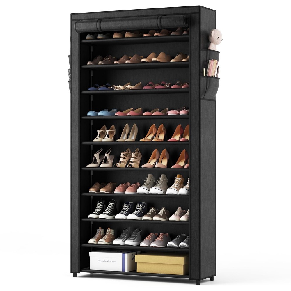 ROJASOP 10 Tier Shoe Rack with Covers,Large Capacity Stackable Tall Shoe Shel...
