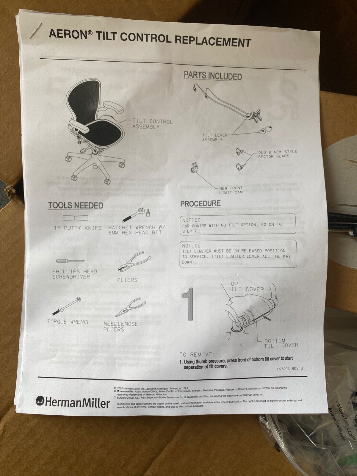 Herman Miller Aeron Chair Tilt Control Kit - New OEM (Genuine HM Parts)