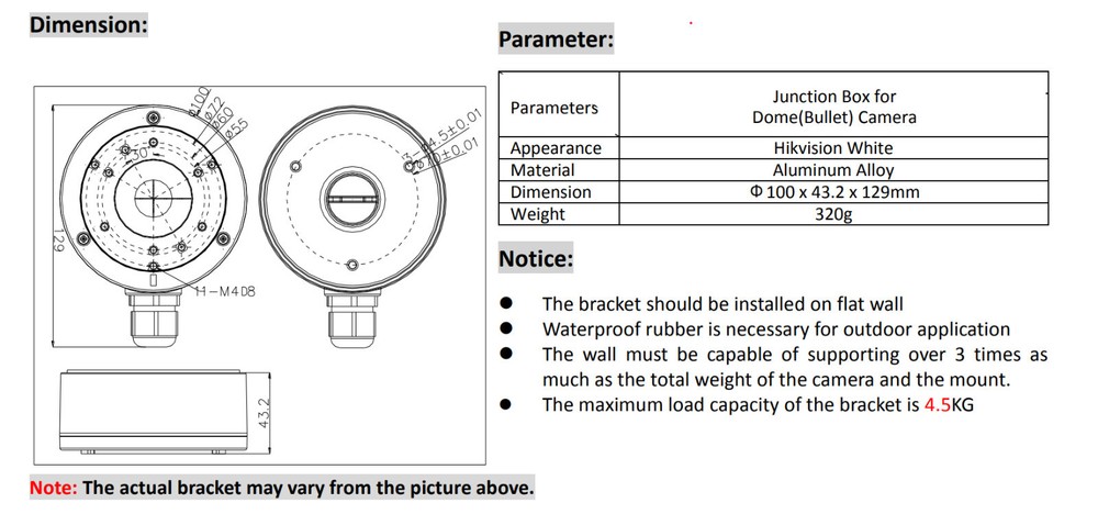 Hikvision junction bracket for bullet/dome camera