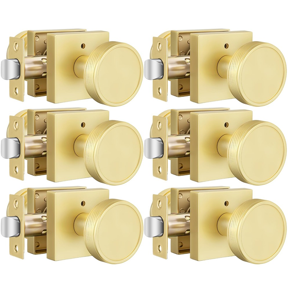 Gold Door Knobs Interior, Brushed Gold Door Knobs Square Privacy Door Knob fo...