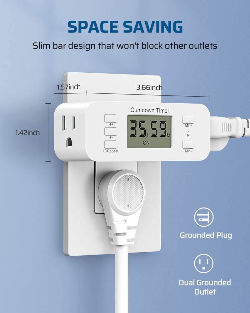 DEWENWILS Electrical Timer, Countdown & Repeat Modes, for Grow Lights & Charger