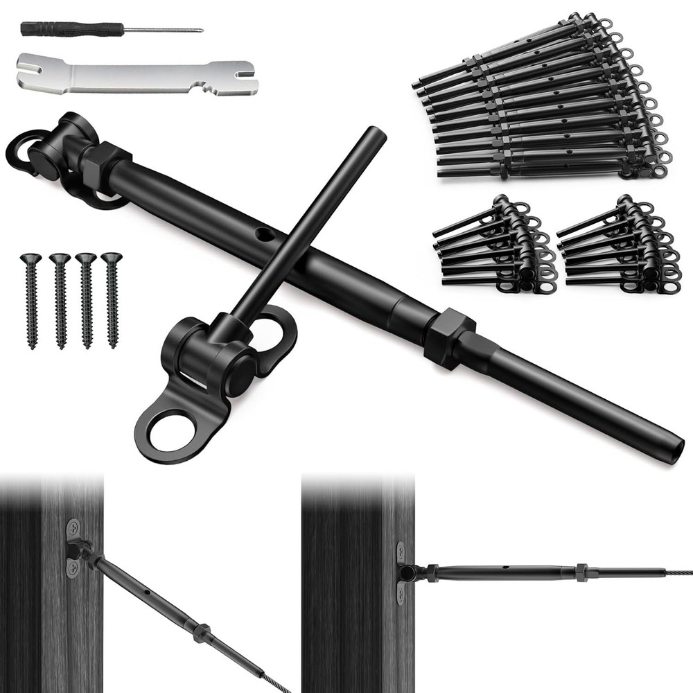 20 Pair 1/8" Black Cable Railing Kit Swage Toggle Turnbuckle Hardware Adjustable