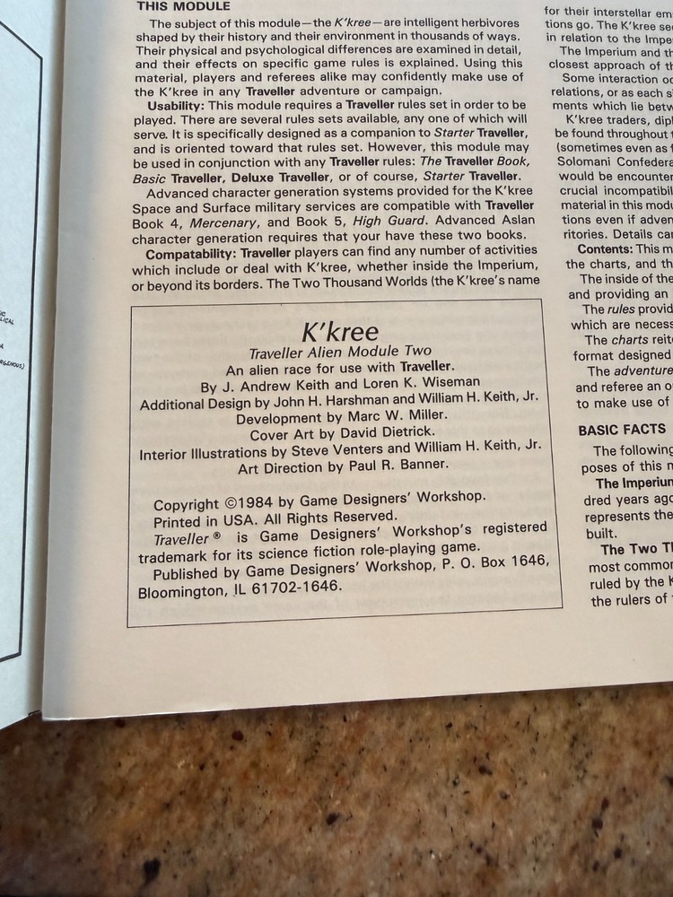 K'KREE - ENIGMATIC CENTAURS ENCOUNTERS / 1984 TRAVELLER ALIEN MODULE 2 BOOK