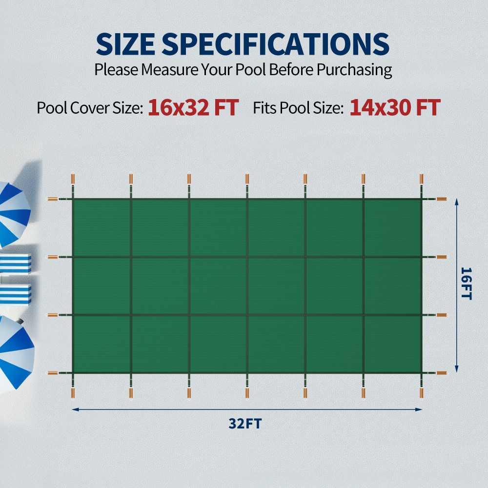 Mesh Safety Cover W/ Hardware for 16' x 32' Rectangular Inground Pool