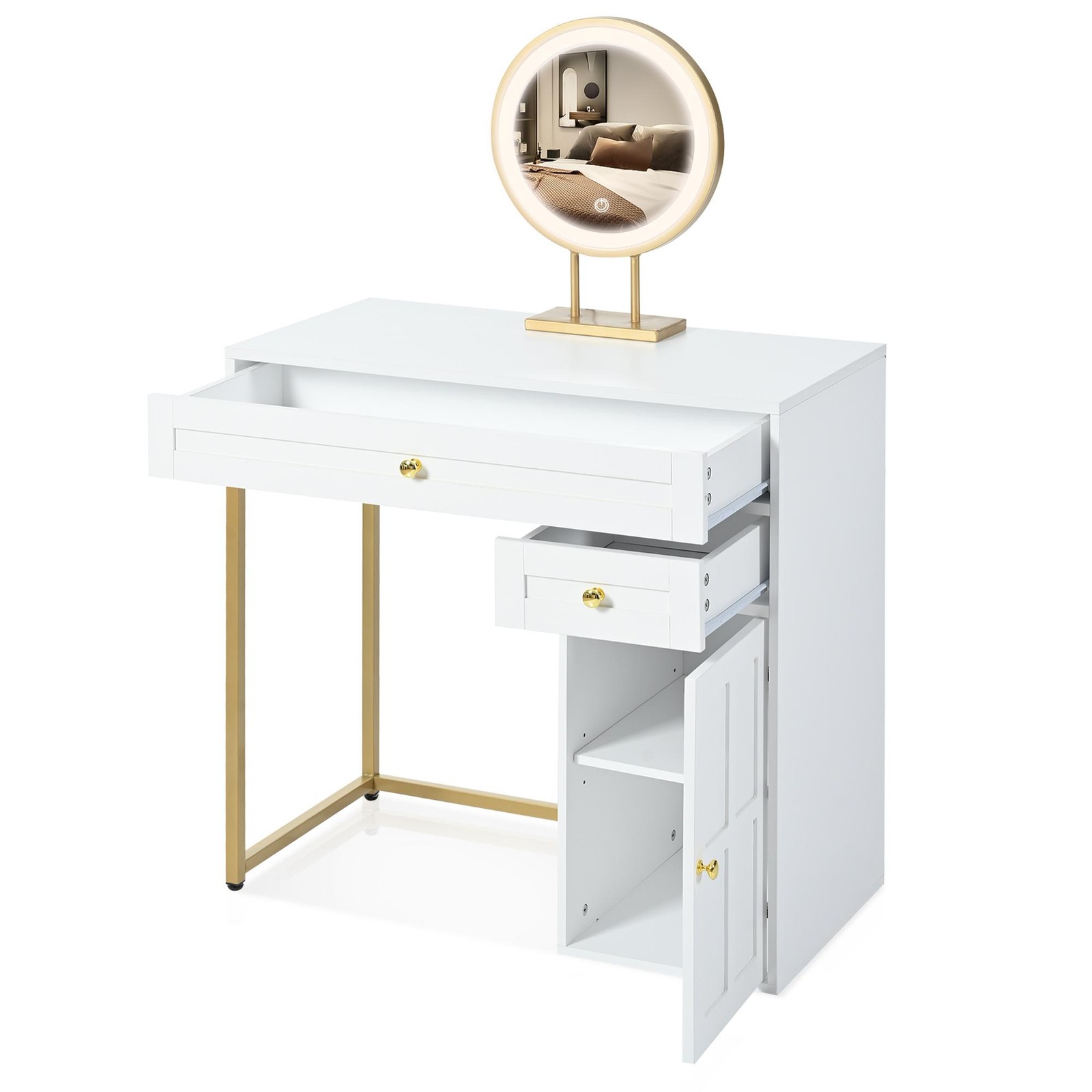 Vinsetto 31.5" Makeup Vanity Desk with Lighted Mirror, White+Gold