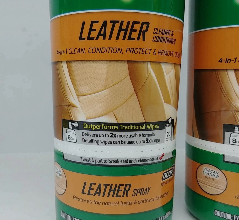 🔥(2-PACK) Turtle Wax Spray & Wipe LEATHER Clean Condition Protect & Remove Odor